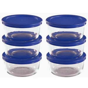 Pyrex 7200 2-Cup Glass Storage Bowls & 7200-PC Cadet Blue Plastic Lid (6-Pack) - Picture 1 of 3