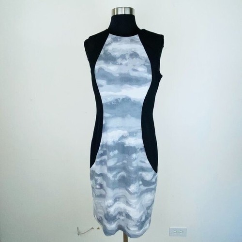 VETEMENTS Calvin Klein Vestito Tubino Nero Grigio Artistico Astratto Senza Maniche 4