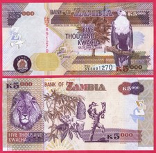 ZAMBIA 5,000 KWACHA 2009 P45 BANKNOTE UNC