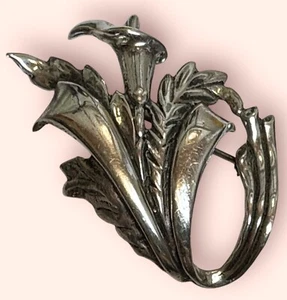Calla Lilie Blume Anstecknadel Brosche gemarkt Sterling Silber Antik Vintage groß 17,95 g - Bild 1 von 8