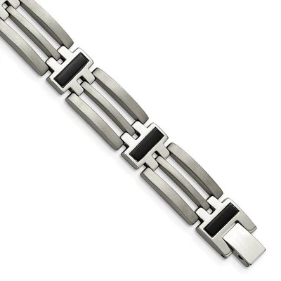 12mm Men's Black Enamel and Titanium Link Bracelet - Image 1 of 4