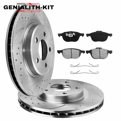 Front Drilled and Slotted Brake Rotors Pads for 2012-2018 Ford Focus 1.0L 2.0L Foto 1 de 4
