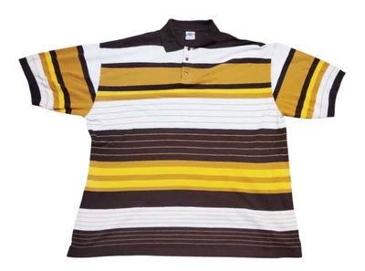 Old Skool Urban Wear Men's Polo Shirt Size 4XL Yellow Brown White Striped VTG - Image 1 of 4