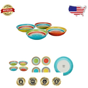 Fiesta-Inspired 9.25" Ceramic Bowls Set of 4 - Perfect for Meals & Entertaining - Picture 1 of 8