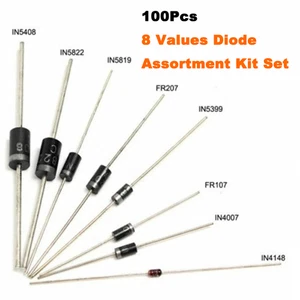 Juego de kit surtido de bolsas de diodos de 8 valores de 100 piezas 1N4148 FR107 1N5408 FR207 - Imagen 1 de 8