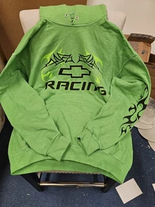 Felpa Pullover Chevy Racing Ufficiale GM Verde con Cappuccio Uomo Taglia MEDIA NUOVA - Foto 1 di 3