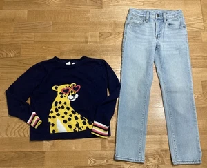 Mädchen Gap & Old Navy Outfit Größe 8 - Gepard Pullover mit Jeans EUC - Bild 1 von 8