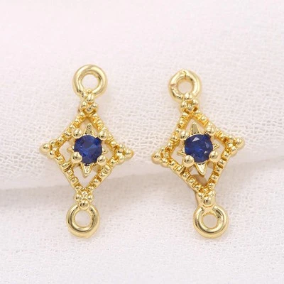 Conector colgante de latón chapado en oro de 18 quilates 4 piezas, circonita cúbica azul GZX51 Foto 1 de 3