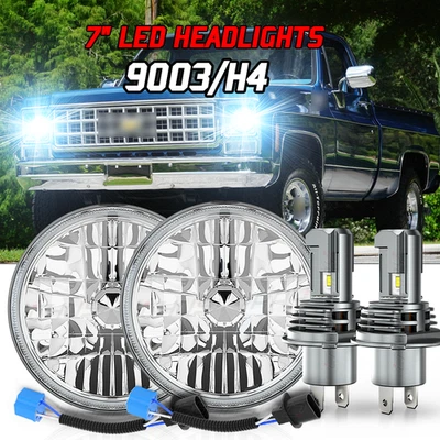 Faróis de LED redondos Hi/Lo Beam 105W 7" para Chevy C10 K10 K20 1975-1980 - Imagem 1 de 4
