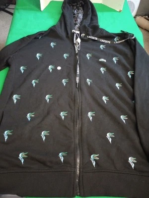 Sudadera con capucha polar con cremallera completa con logotipo negro Lacoste para hombre talla 2X-grande  Foto 1 de 4