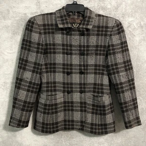 ESCADA Maragretha Ley Black Plaid Wool Double Breasted Blazer Womens 34 Vintage - Picture 1 of 17