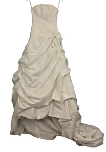 Ellis Bridal Wedding Dress Size 6 White Satin Beaded Strapless Used F1 - Picture 1 of 12