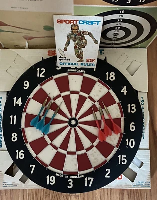 "Juego de mesa de dardos de doble cara SportCraft 03056 años 70 18"" de colección hecho en Inglaterra" Foto 1 de 4
