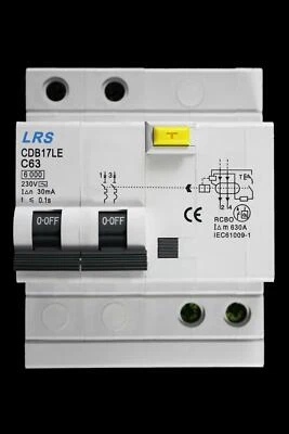 LRS 63 AMP CURVE C 6kA 30mA DOUBLE POLE RCBO TYPE AC CDB17LE - Image 1 of 4