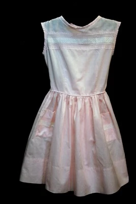 Размер 4-5 девочек винтажный 50-х 60-х ALYSSA солнце платье розовый кружева карманы полная юбка лето - Изображение 1 из 4