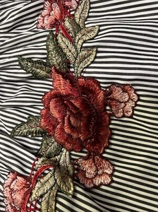 Stem & Vine Sz L Off Shoulder Stripe Tunic Blouse Embroidered Floral Detail - Picture 1 of 12