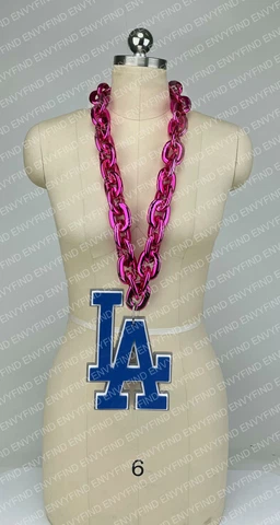 New MLB LOS ANGELES DODGERS HOT PINK Jumbo Big Fan Chain Necklace Foam MI USA Cover