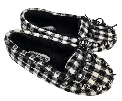 NUEVO EN CAJA MOCASINES FORRADOS DE PIEL SINTÉTICA ALLIE TRAPPER BÚFALO CUADROS MINNETONKA TALLA 7 Foto 1 de 4