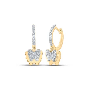 Pendientes colgantes de aro mariposa redondos de oro amarillo de 10 quilates para mujer 1/4 quilates - Imagen 1 de 1