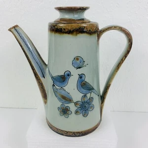 El Palomar Pottery Coffee Carafe Server 9" Wide & Lid Blue Birds Mexico Folk Art - Picture 1 of 17