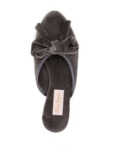 BN New Olivia Morris Home Velvet Dove Grey Slippers Heels w Bow 39 UK 6 - Picture 1 of 7