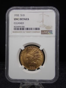 UNITED STATES 1932 PHILADELPHIA $10 INDIAN GOLD COIN SLABBED NGC UNC DETAILS - Picture 1 of 2
