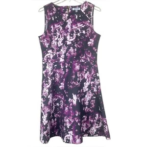 Vestido Jennifer Lopez Floral Púrpura y Blanco Estampado Material Buceo Cremallera Talla 12 - Imagen 1 de 12