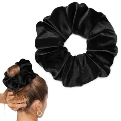  Black Big Velvet Scrunchie 6.5 Inches Jumbo Scrunchies Hair Ties Velvet Black - Image 1 of 4
