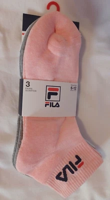 FILA Crew Mens Socks Size 6-12 Pink Gray White Low Cut - Image 1 of 2