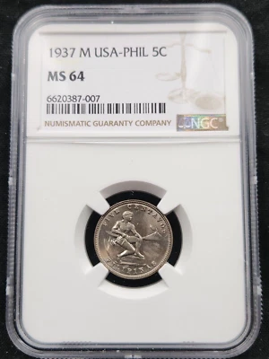 1937 M Five 5 Centavos Philippines MS 64 NGC #2453 - Image 1 of 4