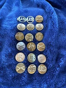 WWII US ARMY MILITARY "U.S."ย Collar Insignia Disc Pin Vintage Lot 18๐ฅRare - Picture 1 of 13
