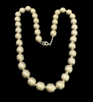 Collar Plata Esterlina Redondo 10mm Textura Cepillada Bola Cuentas 16 pulgadas De Colección Foto 1 de 4