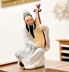 Vintage Figurine Musician Chinese Man Glazed Colour Porcelain Ceramic Base Nice - Picture 1 of 18