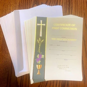 12- First Communion Eucharist 8"x 10" CERTIFICATES & 12 ENVELOPES Grapes Chalice - Picture 1 of 6