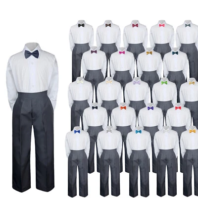 Boy Toddler Teens Wedding Formal 3pc DarkGray Pants Choose a Color Bowtie 4T-20 - Image 1 of 2