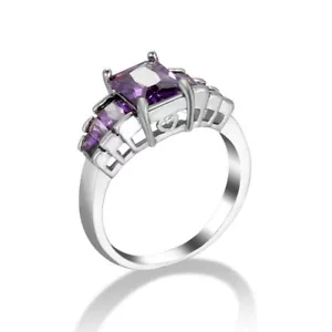 Anillo de compromiso de plata 925 púrpura AAA de 6 mm*8 mm para mujer talla 6-10 - Imagen 1 de 10