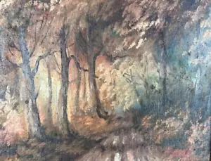 Vintage Framed Oil Painting Landscape Trees Woods Artist Signed Morrow Original - Picture 1 of 24