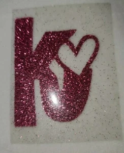 HTV - Iron On Decal For Clothing 2" Pink Glitter Heart Alphabet Letter "K" - Picture 1 of 3