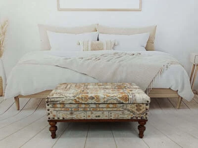 Upholstered Bohemian Storage Ottoman Bench for Dining Room - Image 1 of 4