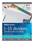 Office Depot Table of Contents Assorted Colors 1-15  1 Set