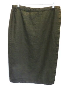 Eileen Fisher 100% Linen Skirt Size L Dark Green Wrap Midi - Picture 1 of 4