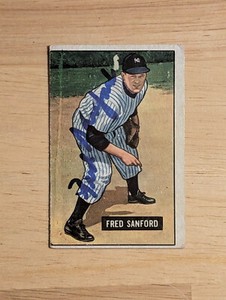 FRED SANFORD SIGNED AUTOGRAPHED 1951 BOWMAN CARD # 145 NEW YORK YANKEES
