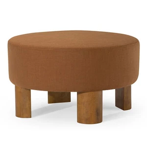 Maven Lane Celia Contemporary Upholstered Ottoman with Refined Brown Wood Finish - Picture 1 of 6
