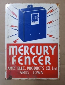 Vintage Mercury Fencer Sign AMES ELEC. PRODUCTS CO. Ltd. AMES, IOWA (STOR/RM) - Picture 1 of 4