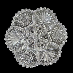 ABP American Brilliant Cut Glass Bowl Hob Stars Fans Sawtooth Scalloped 8" - Picture 1 of 14