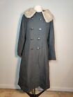 Vintage 60s Women's Gray Wool Coat Size M Cream Fur Collar Double Breasted 