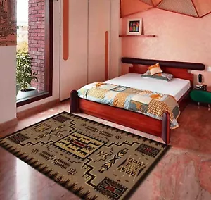 Handgewebtes Flachgewebe Navajo-Stil rot amerikanische Wolle Baumwolle Dhurry für Schlafzimmer - Bild 1 von 6