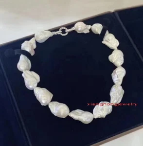 Collana di perle bianche barocche mare sud AAAAA lucentezza VERA NATURALE 19" 30mm - Foto 1 di 7