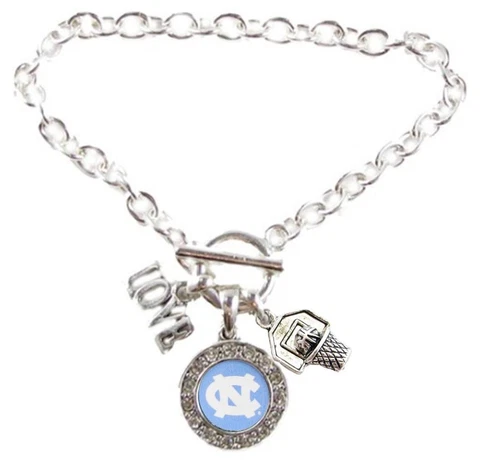 North Carolina Tar heels Multi Charm Basketball Blue Silver Bracelet Jewelry UNC Cover