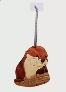 River Otter Wooden Intarsia Handmade Handcrafted Hanging Ornament - Picture 1 of 1